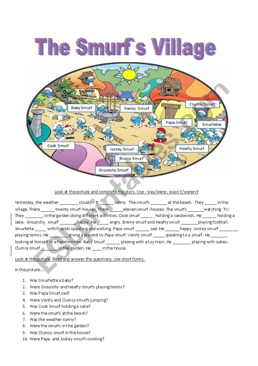 The Smurf`s Village worksheet